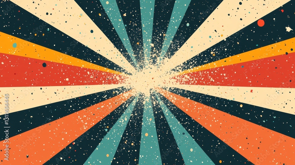 Poster a geometric abstract pattern in retro style, featuring symmetrical and colorful shapes