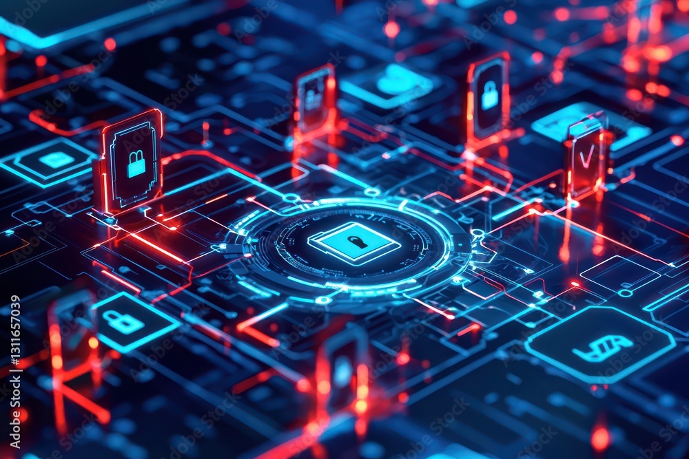 Aufkleber a futuristic digital interface demonstrates a comprehensive cybersecurity setup.