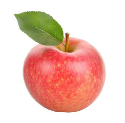 Fresh red apple with green leaf on a white background