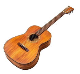 Obraz premium Guitar resting on a surface with warm wooden tones and clean lines on a transparent background