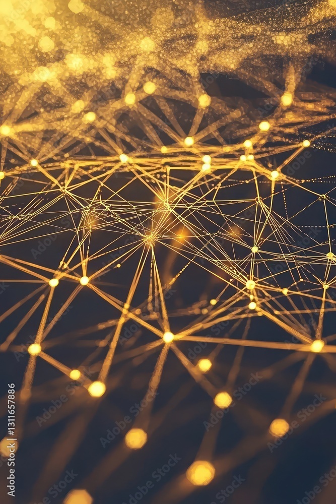 Poster tech background highlighted by a golden motif of network connections.