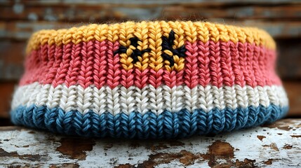 Hand Knitted Colorful Striped Beanie Hat with Unique Design Detail Warm Winter Accessory
