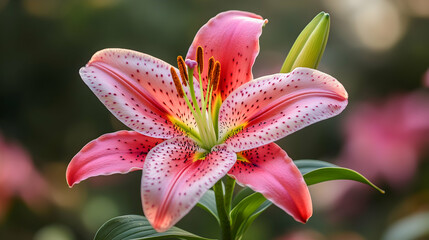 Fototapeta premium Beautiful Blooming Pink Lily Flower in Soft Natural Light