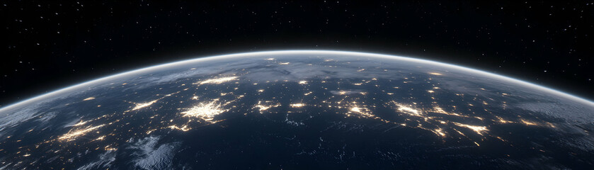 Fototapeta premium Stunning View of Earth at Night with City Lights and Atmosphere