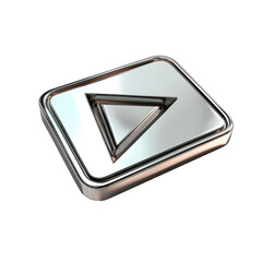 Metallic play button symbol with angular design and reflections  on a transparent background