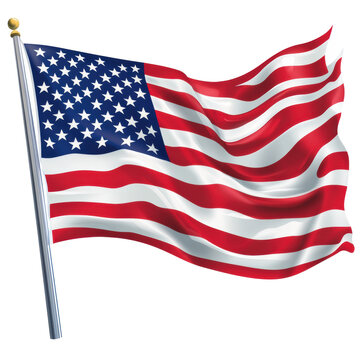 American flag waving proudly against a clear blue sky on a transparent background