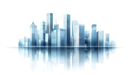 Fototapeta premium Modern city skyline reflection, urban landscape, architectural design, business background
