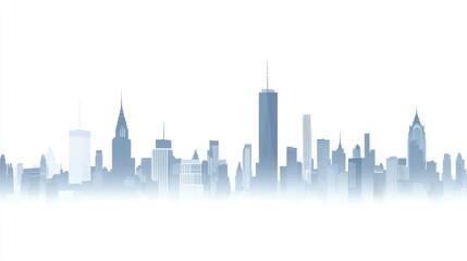 Obraz premium NYC Skyline Foggy Morning, Urban Panorama, Cityscape Illustration