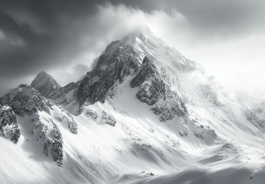 Snow-covered mountain peak in the Dolomite Alps, Cortina d'Ampezzo, Italy, Europe, panoramic view - Powered by Adobe