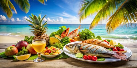 Tropical Island Paradise: Fresh Seafood Feast on a Secluded Beach