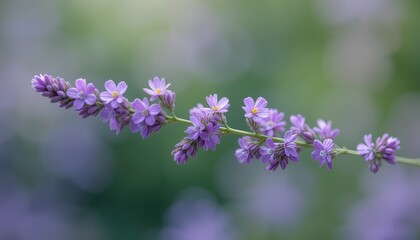 Fototapeta premium Delicate Purple Flowers Blooming on a Twig in Natural Light