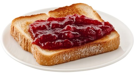 Toast with jam on a white plate, isolated, can be used for breakfast/food illustration