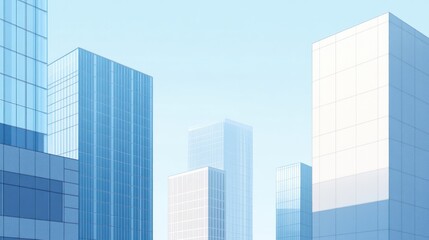 Obraz premium Cityscape, skyscrapers, urban, blue, modern, buildings, daytime, background, business, illustration