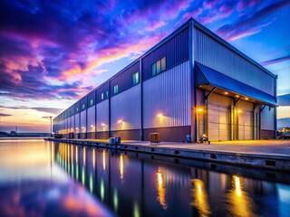 Obraz premium Twilight Industrial Landscape: Illuminated Loading Docks at Night