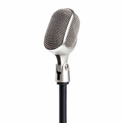 Fototapeta premium Vintage microphone on a black stand with a white background