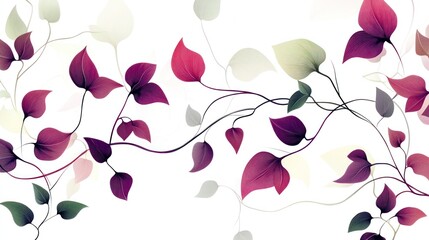 Elegant vine leaves, flowing design, white background, nature wallpaper