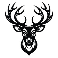 Majestic Deer Head Silhouette Vector, Elegant Black Deer Icon Collection, Reindeer Logo, and Wildlife Symbol on a Clean White Background