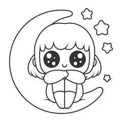 Little girl alone on the moon, for coloring