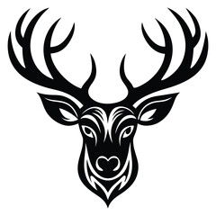 Majestic Deer Head Silhouette Vector, Elegant Black Deer Icon Collection, Reindeer Logo, and Wildlife Symbol on a Clean White Background