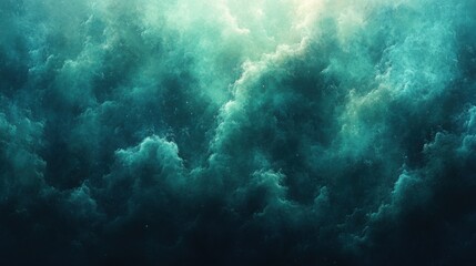 Fototapeta premium Abstract Teal and Green Swirling Cloudscape Dreamlike Cosmic Nebula Fantasy Background Texture