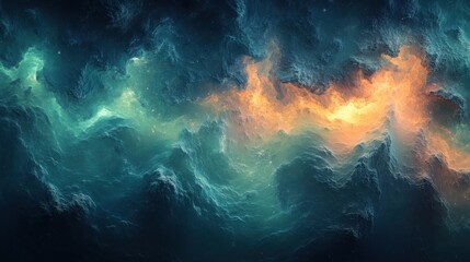 Abstract Cosmic Nebula Teal and Orange Swirling Clouds Space Art Digital Painting Fantasy Landscape