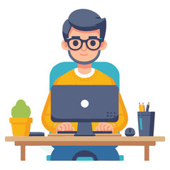 Focused Programmer Coding at His Desk Illustrating Concentration