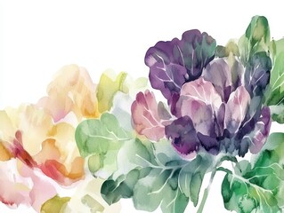 Ethereal Watercolor Cabbage on White Background