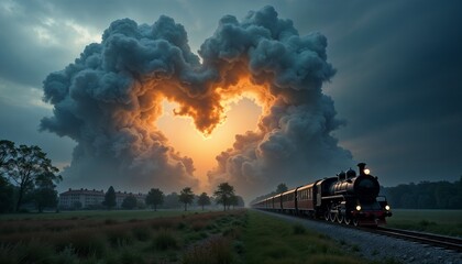Naklejka premium Heart cloud with rainbow,fire and smoke