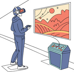 Virtual reality gaming experience with futuristic VR headset