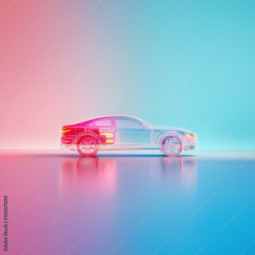 Aufkleber digital twin technology displayed by a physical car and its holographic counterpart floating beside 