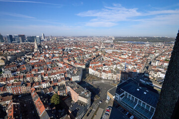 Obraz premium Aerial view on the north of Brussels by clear blue sky