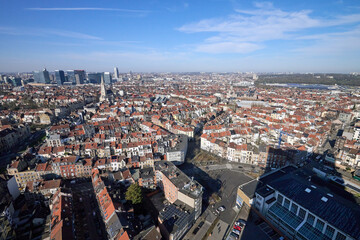 Obraz premium Aerial view on the north of Brussels by clear blue sky