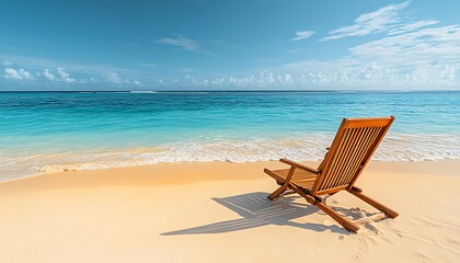 Relaxing Wooden Chair on Sandy Beach with Turquoise Ocean