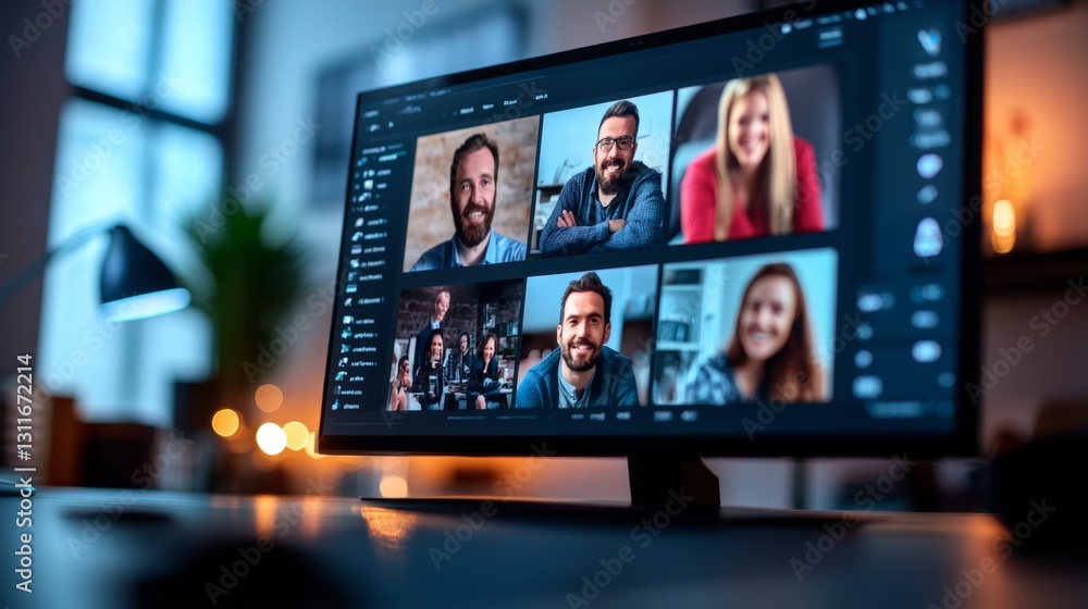 Aufkleber computer monitor displays a group of people smiling at the camera. concept of camaraderie and positi