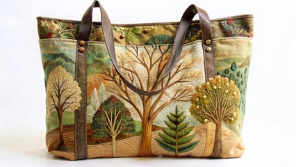 Upcycled Tote Bag: Abstract Woodland Scene - Eco-Friendly Fashion Accessory