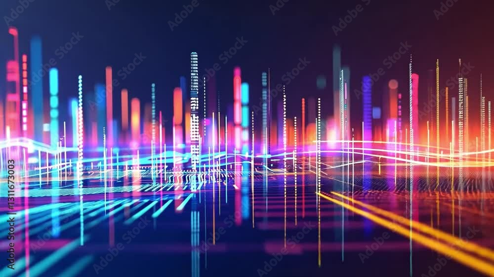 Poster abstract digital landscape colorful light patterns and lines in data visualization and technology tr