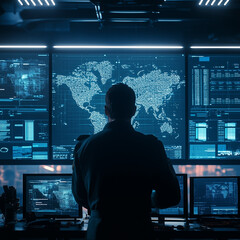 A high-tech visualization of hacking and cybersecurity threats, depicting digital crime, data breaches, and cyber warfare. Perfect for illustrating cybercrime investigations, ethical hacking.