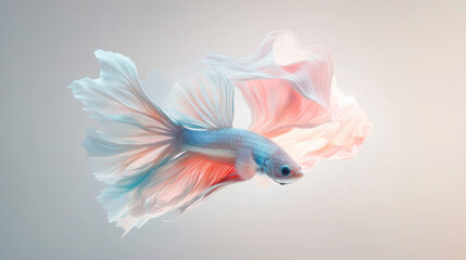 Fototapeta premium An elegant Betta fish with a dreamy pastel gradient of pink, blue