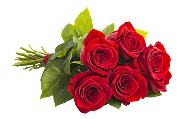 Obraz premium Red Roses Bouquet On White. Fresh Cut, Vibrant Color. Love, Romance Concept.