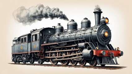 Obraz premium Classic steam locomotive with smoke in vintage style