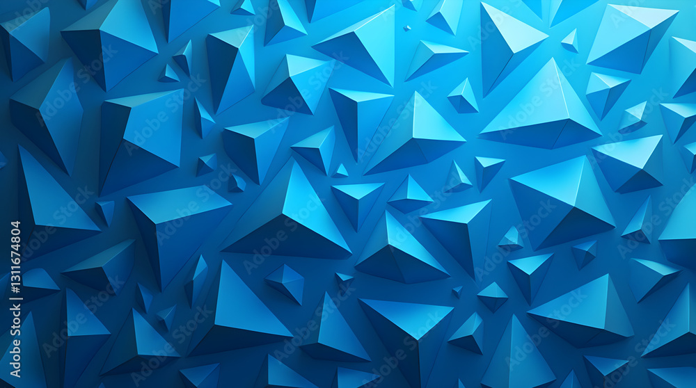Poster textured blue abstract geometric background - modern pyramids and triangles design