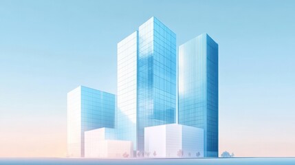 Modern glass skyscrapers, city skyline, sunrise, urban development, architectural design