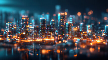 Obraz premium vibrant city skyline illuminated at night, showcasing modern architecture and glowing lights