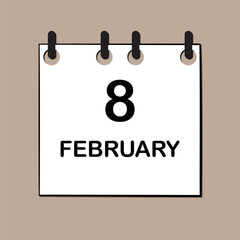 February 8. Daily Calendar icon for design. Simple design for business brochure, flyer, print media, advertisement. Easily editable.