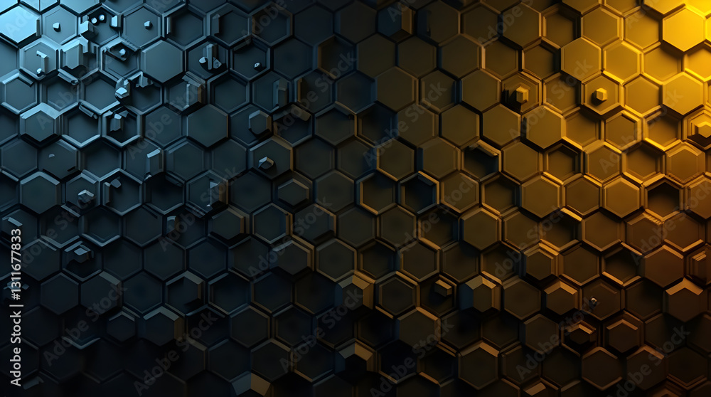 Poster 3d abstract hexagonal tiles blue and yellow texture background