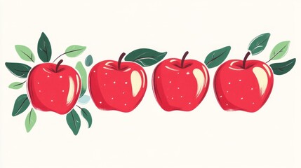 Four stylized red apples with leaves, graphic design