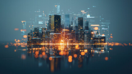 Fototapeta premium digital twin of smart real estate development showcasing futuristic architecture and technology. vibrant cityscape reflects innovation and