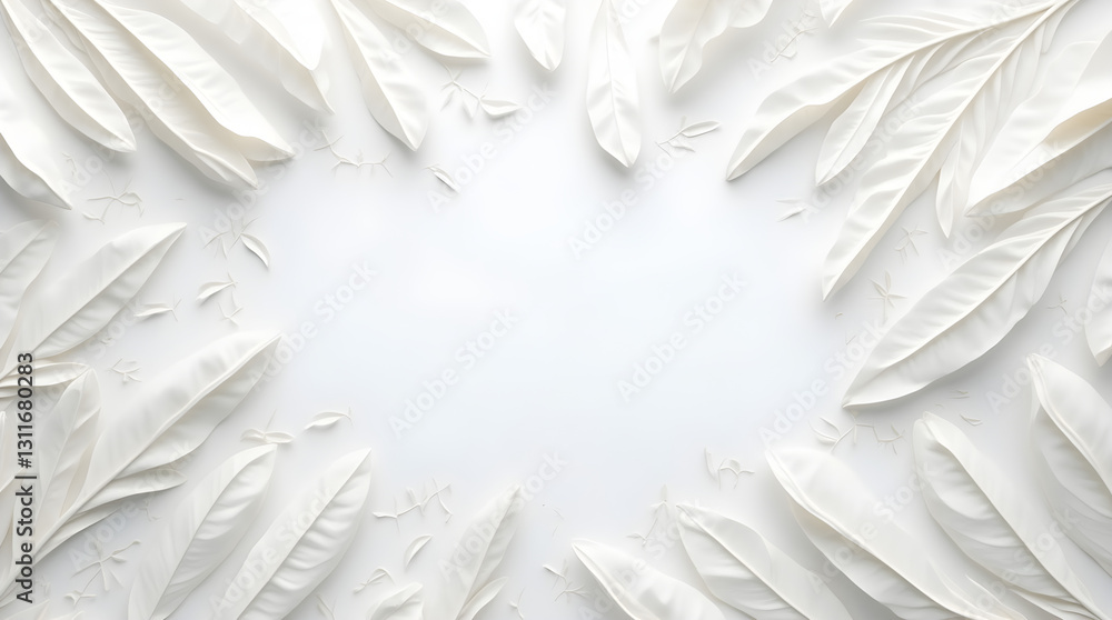 Poster minimalist white feathers texture background circle frame design