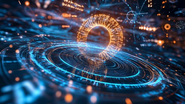 A mesmerizing, abstract representation of the mathematical constant pi (Ï€), swirling in a vast space surrounded by endless, infinite geometric shapes. Floating equations and fractals ripple across th