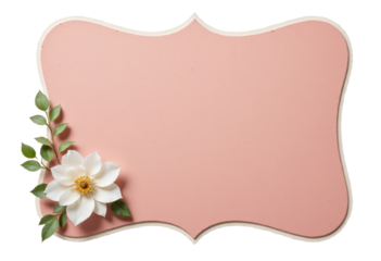 Pink Label Frame with White Flower and Leaves